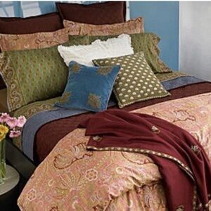 Ralph Lauren Village Mews Border Green Multicolor Bedskirt King Made In USA New